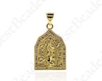 Pendente a medaglione della Vergine Maria riempito d'oro 18 carati, ciondolo battesimo Lady Guadalupe, gioielli protettivi accessori per la creazione di gioielli 23x15,5 mm