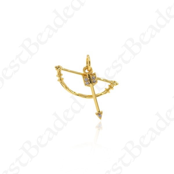 Gold Filled Crossbow Pendant,CZ Bow and Arrow Fighting Ethnic Charm for Personalized Jewelry Making 20x10mm 1Pcs