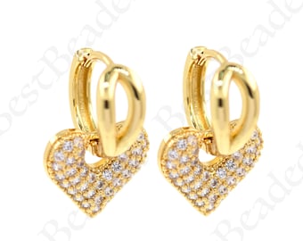 18k Gold Filled Heart Dangle Hoop Earrings,Simple Huggie Heart Earrings,Dainty Jewelry Supplies 16x14mm