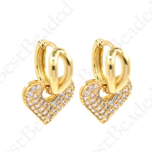 18k Gold Filled Heart Dangle Hoop Earrings,Simple Huggie Heart Earrings,Dainty Jewelry Supplies 16x14mm