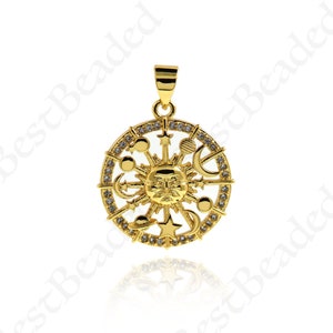 18k Gold Filled Sun and Star Pendant,CZ Pave Celestial Astrology Charm,DIY Simple Jewelry Findings 20mm