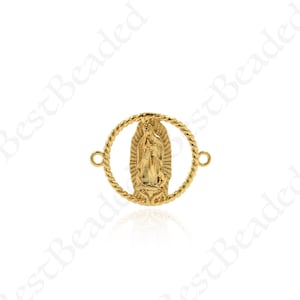 Gold Virgin Mary Connector Links,Lady Guadalupe Charm for Personalized Jewelry Making 23x18mm