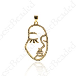 18k Gold Filled Face Charm,CZ Micro Pave Abstract Face Earring Pendant,DIY Jewelry Making Findings 35.5x22mm