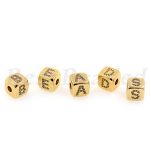 Cube Letter Spacer Charms,Gold Initial Alphabet Beads for DIY Bracelet Necklace Making Supplies 9x9mm