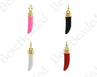 Dainty Gold Italian Luck Horn Pendant,Enamel Chili Cornicello Charm,Minimalist Bracelet Earring Jewelry Making 17.5x5mm