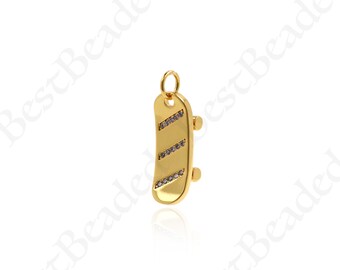 Gouden Skateboard Hanger, Micro Pave Sport Ketting Charm, Minimalistische Sieraden Accessoires 7x20mm
