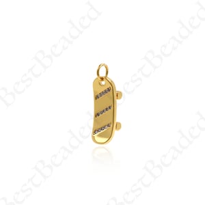 Pendentif skateboard en or, charme du collier de sport Micro Pave, accessoires de bijoux minimalistes 7x20mm