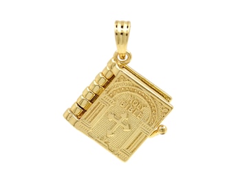 Christian 18K Gold Filled Bible Pendant with Cross for Custom Jewelry Design 24.6x26.9mm