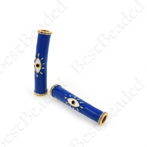 Enamel Curved Tube Spacer Beads,18K Gold Magic Evil Eye Connector Beads,for DIY Bracelet/Necklace Jewelry Making 38x8mm