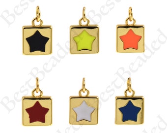 Two Side Enamel Star Pendant,Dainty Gold Filled Mini Star Charm for Minimalist Jewelry Making Supplies 10x10mm