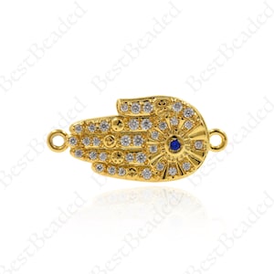 Hamsa Hand Connector,Fatima Hand with Evil Eye Pendant Charms,for Jewelry Making 22x10mm
