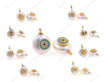 Fashion Freshwater Pearl Pendants,with Multi-style Cubic Charm for Personalized Jewelry Making Accessory