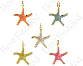 Dainty Gold Filled Starfish Pendant,Colorful Enamel Sea Life Charm for Personalized Jewelry Making Supplies 20x18mm