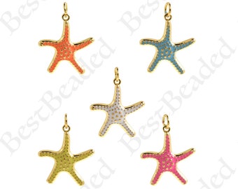 Dainty Gold Filled Starfish Pendant,Colorful Enamel Sea Life Charm for Personalized Jewelry Making Supplies 20x18mm