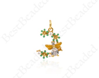 Enamel Honey Bee Pendant,Dainty Wreath Charms,DIY Bracelet/Necklace Accessories 10x13mm