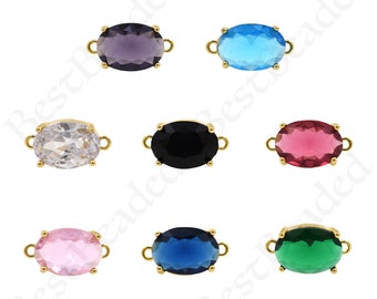 Gold Oval CZ Connectors,Oval Shape Colorful Crystal Connector, DIY Jewelry Findings 18x10x6mm