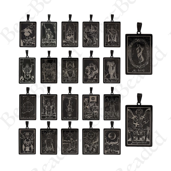 Black Plated Tarot Card Charm,Stainless Steel Tarot Card Pendant for Personalized Jewelry Making 24x46mm