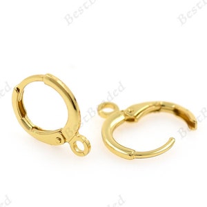 Brass Leverback Earrings,Gold Plated Huggie Earring Hoops,Minimalist Making Supplies 12x15mm