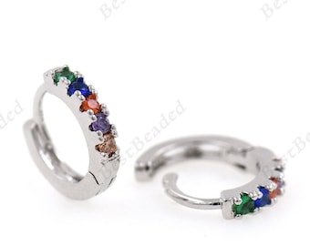 Orecchini Huggie arcobaleno, cerchi per orecchini CZ cubici multicolore, accessorio per gioielli minimalista fai-da-te 14x2,5mm