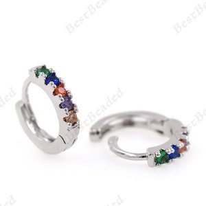 Rainbow Huggie Oorbellen, Multi-color Cubic CZ Earring Hoops, DIY Minimalistische Sieraden Accessoire 14x2.5mm