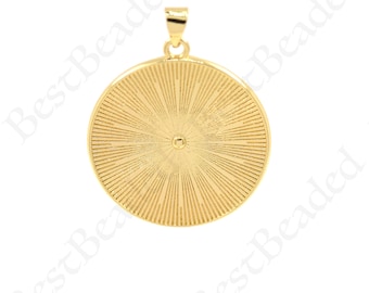 Ciondolo per collana con sole rotondo con diamanti in oro 18 carati per disegni di gioielli fai-da-te, 28 mm