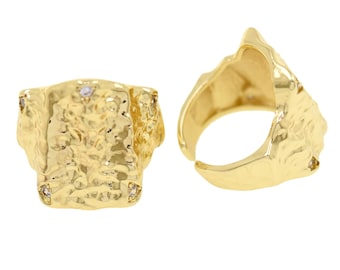 Anel de ouro 18K preenchido, anel irregular enrugado, anel incrustado de zircônia, joias da moda, 24 x 21 mm