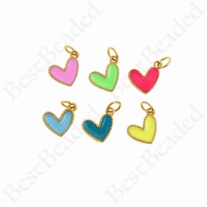 18K Filled Gold Enamel Heart Necklace Pendant, Heart Charm, Love Charm, Valentine&#39;s Day Gift, 9x8mm