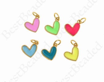 18K Filled Gold Enamel Heart Necklace Pendant, Heart Charm, Love Charm, Valentine's Day Gift, 9x8mm