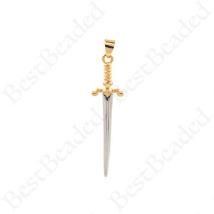 18k Gold Filled Cross Sword Charm,CZ Micro Pave Christian Cross Pendant,Personalized Jewelry Findings 42x10mm