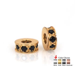 Black CZ Micro Pave Round Spacer Bead,Crystal Cubic Zirconia for Mens Bracelet Charm Spacer Bead, Jewelry Making 7mm