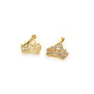 18K フィルド ゴールド ダイヤモンド クラウン ペンダント、クイーンズ クラウン ネックレス ペンダント ジュエリー用 24 x 20 mm