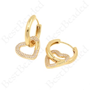 18k Gold Filled Heart Dangle Hoop Earrings,Simple Huggie Heart Earrings,Dainty Jewelry Supplies 20x16mm
