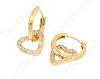 18k Gold Filled Heart Dangle Hoop Earrings,Simple Huggie Heart Earrings,Dainty Jewelry Supplies 20x16mm
