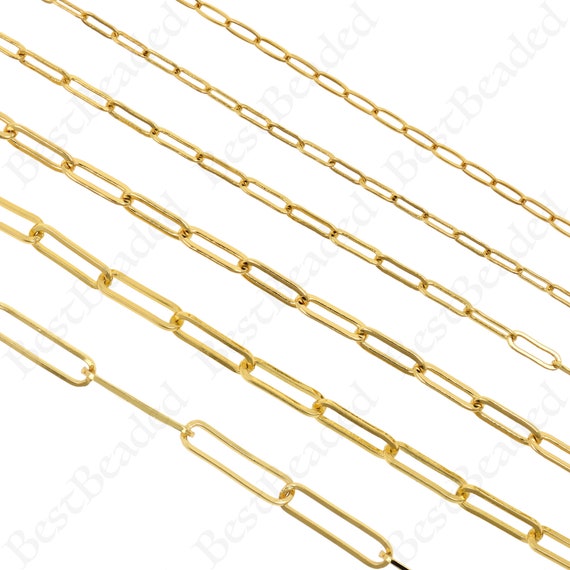 Gold Long Oval Link Chain,Brass Paper Clip Chain Jewelry Making– BestBeaded