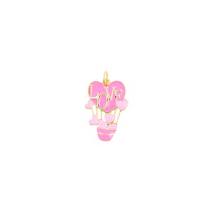 Pink Heart Hot Air Balloon Pendant With LOVE Text – Romantic Enamel Charm For Valentine Jewelry DIY Projects,14.5x21.5mm