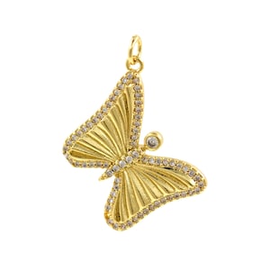 18K Gold Filled Butterfly Pendant, CZ Butterfly Necklace,DIY Jewelry Accessories  25X19mm