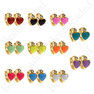 Multicolor Enamel Heart Earring,18k Gold Filled Hoop Huggie Earrings,Simple Jewelry Making Accessories 13x7mm