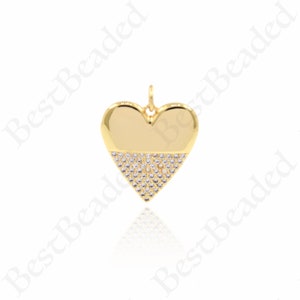 18k Gold Zirkonia Herz Anhänger,Einfacher Herz Halskette Anhänger,DIY Handmade Zubehör 20x18mm
