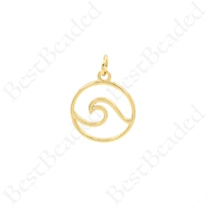 Gold Ocean Waves Pendant,Micro Pave Cubic Sea Wave Charms,Unique Jewelry Making Supplies 15mm