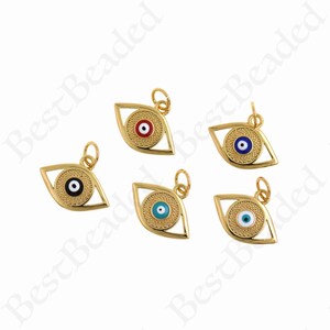 Brass Gold Plated Enamel Evil Eye Necklace Pendant, Evil Eye Charm, Statement Jewelry, 15x12mm
