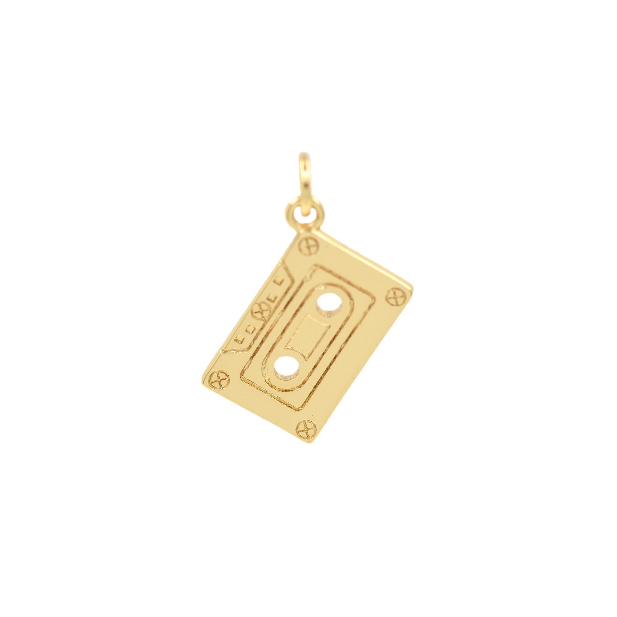 Pendentif Breloque Cassette Audio - Plaqué Or - Thème Musique - Ancien/Occasion - Bijou Vintage