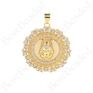 Dainty Gold Lion Head Necklace Charms,Animal Medallion Pendant for DIY Minimalist Jewelry Making 32mm