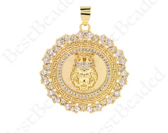 Dainty Gold Lion Head Necklace Charms,Animal Medallion Pendant for DIY Minimalist Jewelry Making 32mm