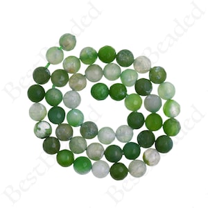Green Agate Beads - Faceted Green Gemstone Beads - Cracked Green Agate Round Beads