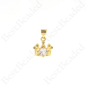 18k ゴールドフィルド キング クラウン ペンダント、CZ パヴェ クラウン チャーム DIY ジュエリー アクセサリー用 13x12.5 mm