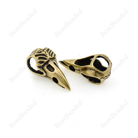 2Pcs Raven Skull Pendant,EDC Paracord Bracelet Accessory,Unique Animal Jewelry Findings 17x34mm