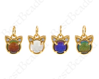 18K Gold Filled Colorful Crystal Cat Pendant,CZ Micro Pave Cute Cat Charm Necklace for DIY Jewelry Making Supply