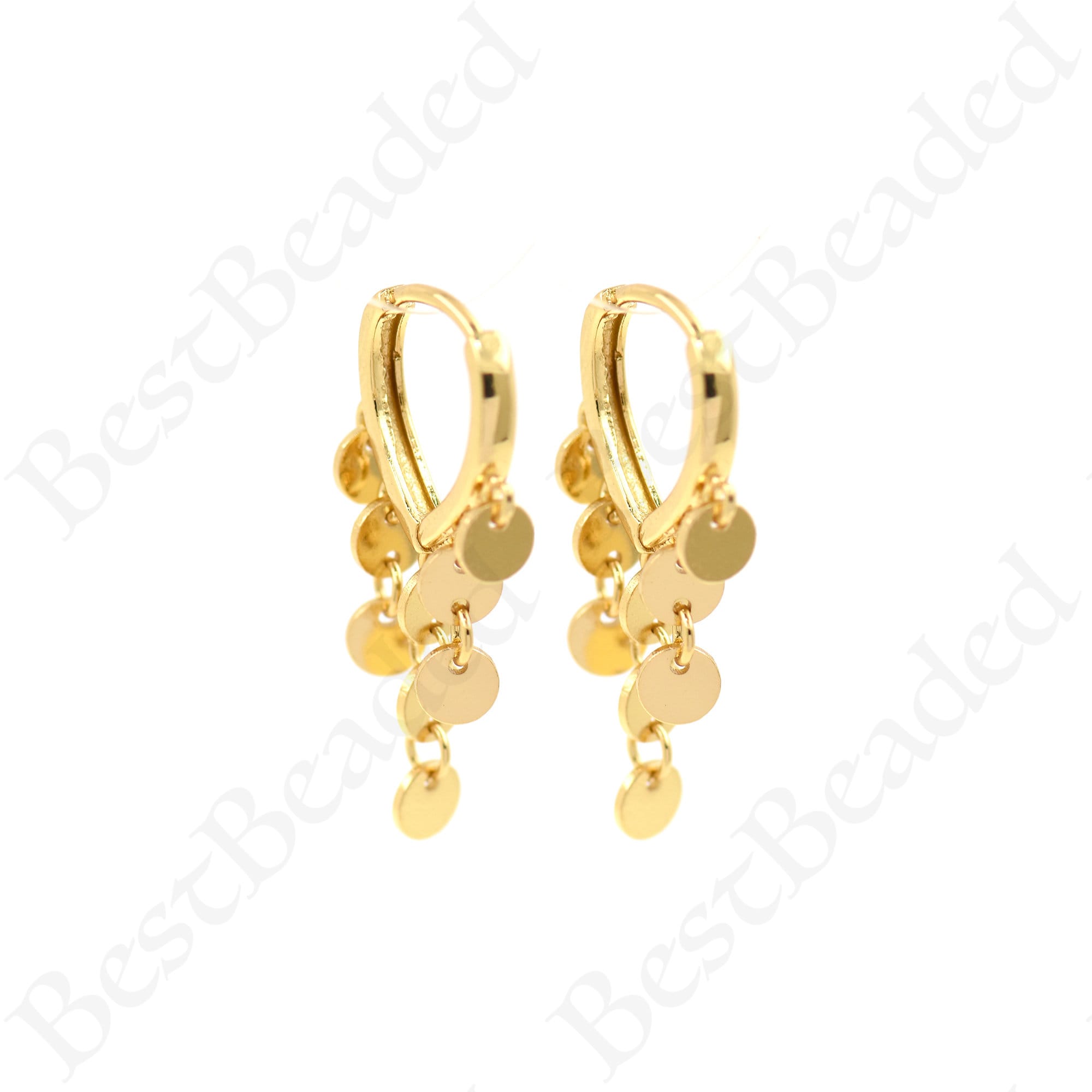 18K Gold Filled Disc Earrings,Geometric Earrings,Heart Hoop Dangle Earrings, Unique Huggies 28x4mm
