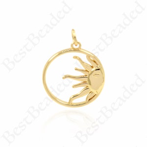 18k Gold Filled Glowing Sun Pendant,Dainty Celestial Sun Necklace Charm,DIY Jewelry Findings 18.5mm