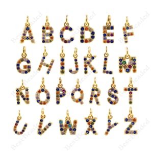 Rainbow Cubic Initial Letter Pendants, Mini Colorful Alphabet Charms, for Jewelry Making Supplies 6x9mm